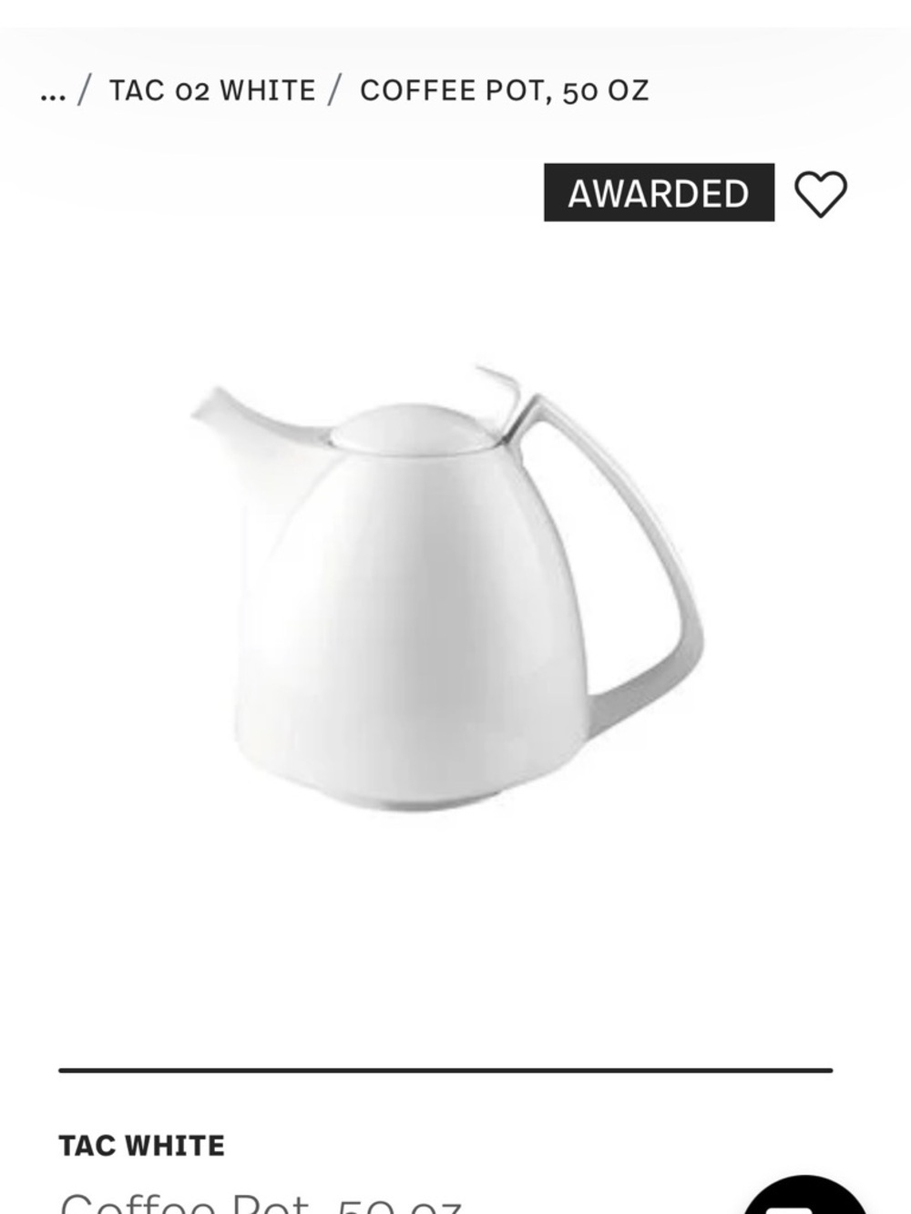 Rosenthal TAC 02 Coffee Pot - 50 oz designed by Walter Gopius
